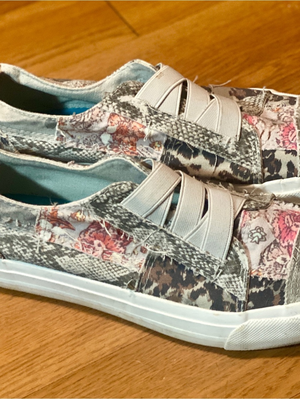 Blowfish Mixed Floral & Snakeskin Elastic Slip-On Sneakers in Pink and Gray